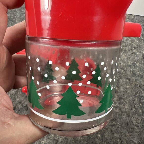 Vintage 1970’s Gemco Cream And Sugar Glass Set w/ Holder Spoon Christmas Trees - Picture 8 of 12